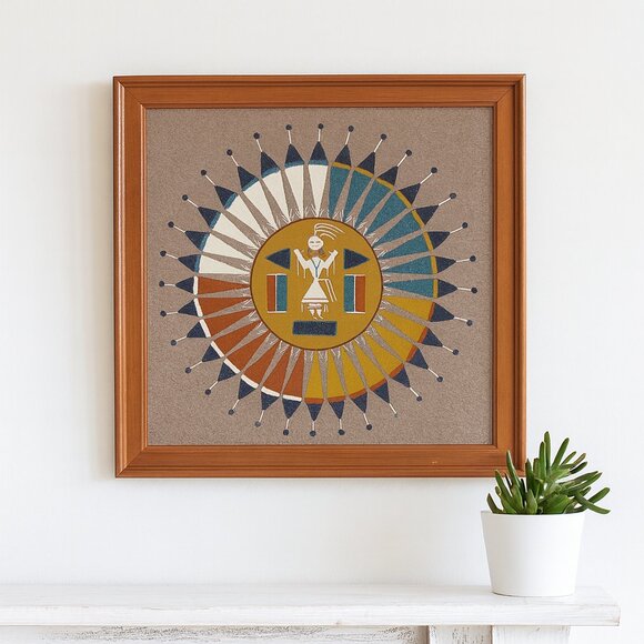 Sun & The Eagle Native American Navajo Sand Art Painting By Begay Signed Framed - Picture 1 of 6
